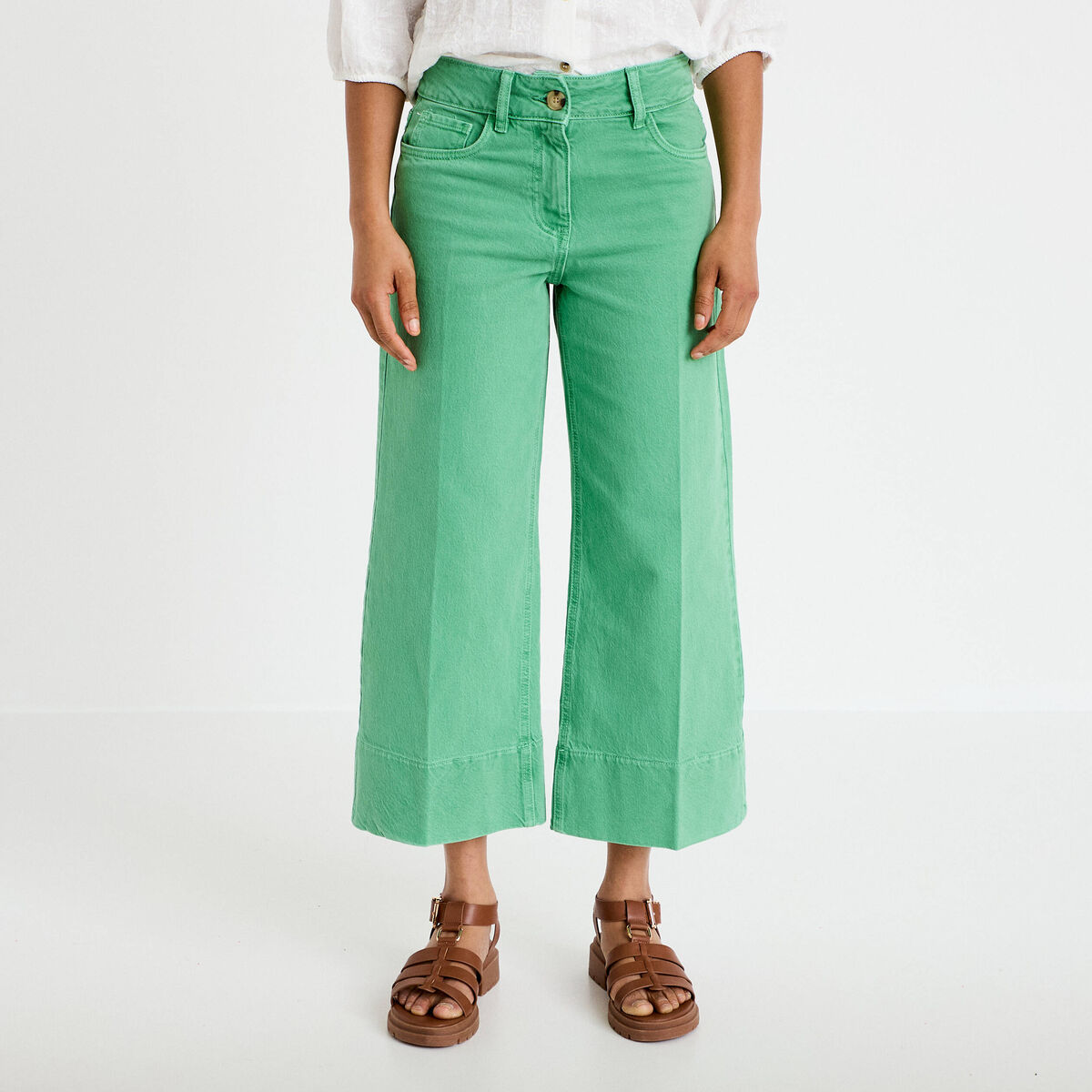 Pantalon bootcut 3/4 taille haute vert femme