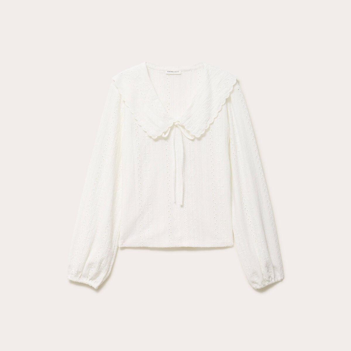 Blouse ajour&eacute;e col claudine dentelle ecru femme