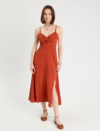 Robe longue &eacute;vas&eacute;e fendue orange fonc&eacute; femme