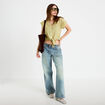 Chemise droite cropped col classique vert kaki femme