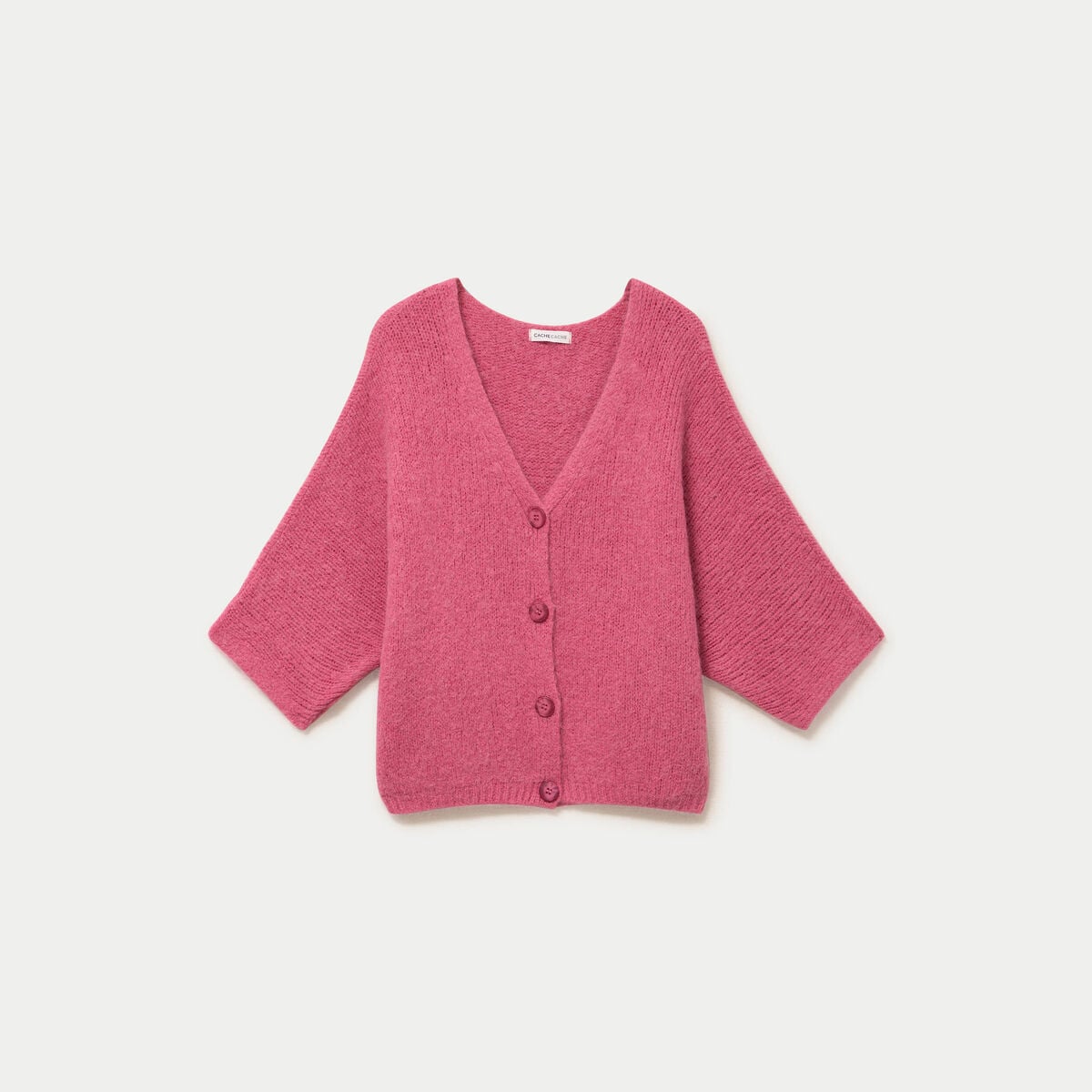 Gilet ample col v manches 3/4 vieux rose femme