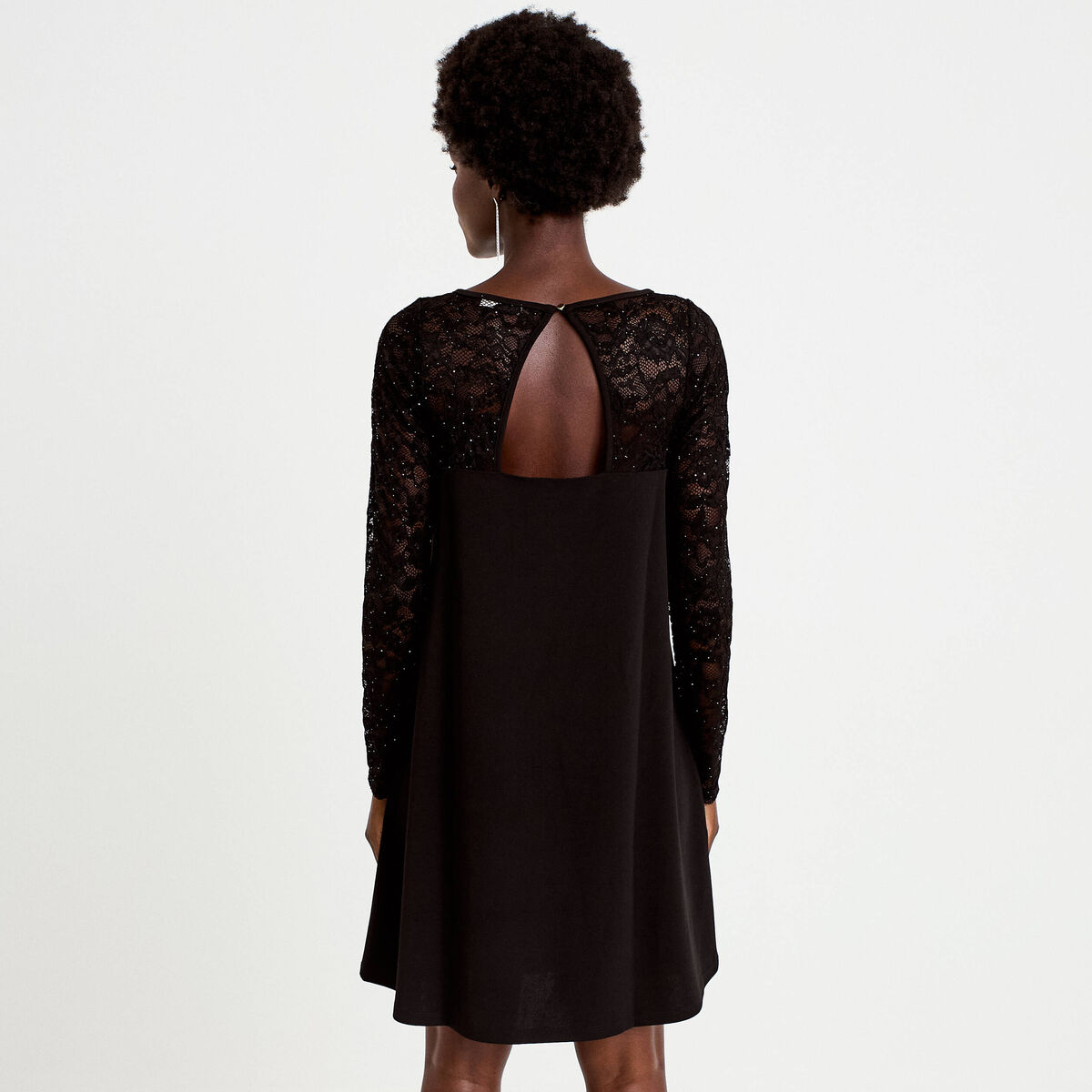 Robe bi-mati&egrave;re courte col rond noir femme