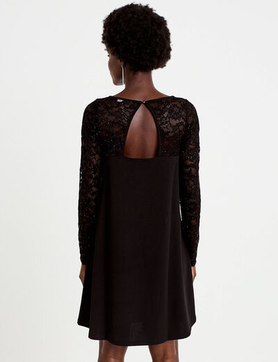 Robe bi-mati&egrave;re courte col rond noir femme
