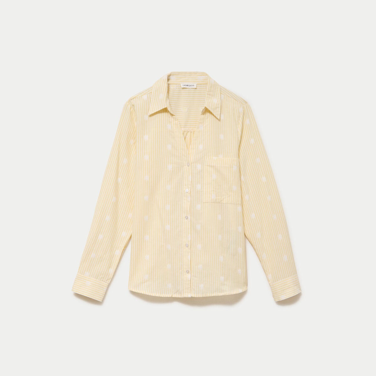 Chemise droite manches longues jaune citron femme