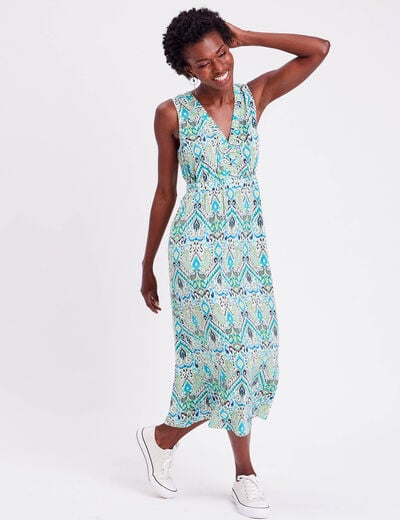Robe longue &eacute;vas&eacute;e col en V blanc femme