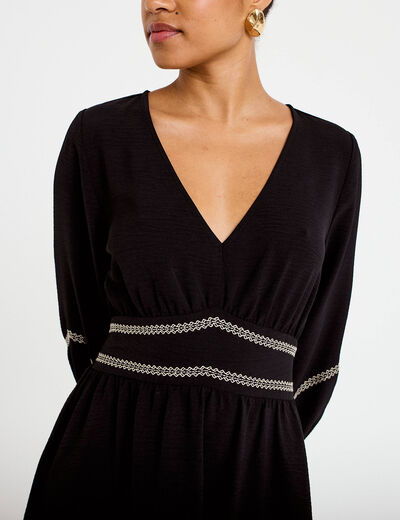Robe courte &eacute;vas&eacute;e col v manches 3/4 noir femme