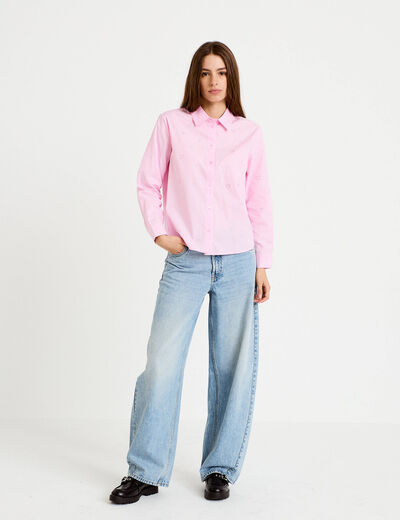 Chemise droite col am&eacute;ricain strass rose femme
