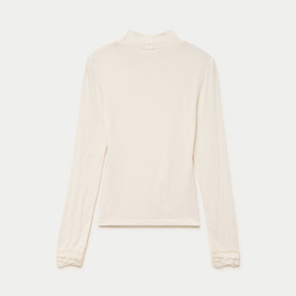 T-shirt ajust&eacute; col roul&eacute; dentelle ecru femme