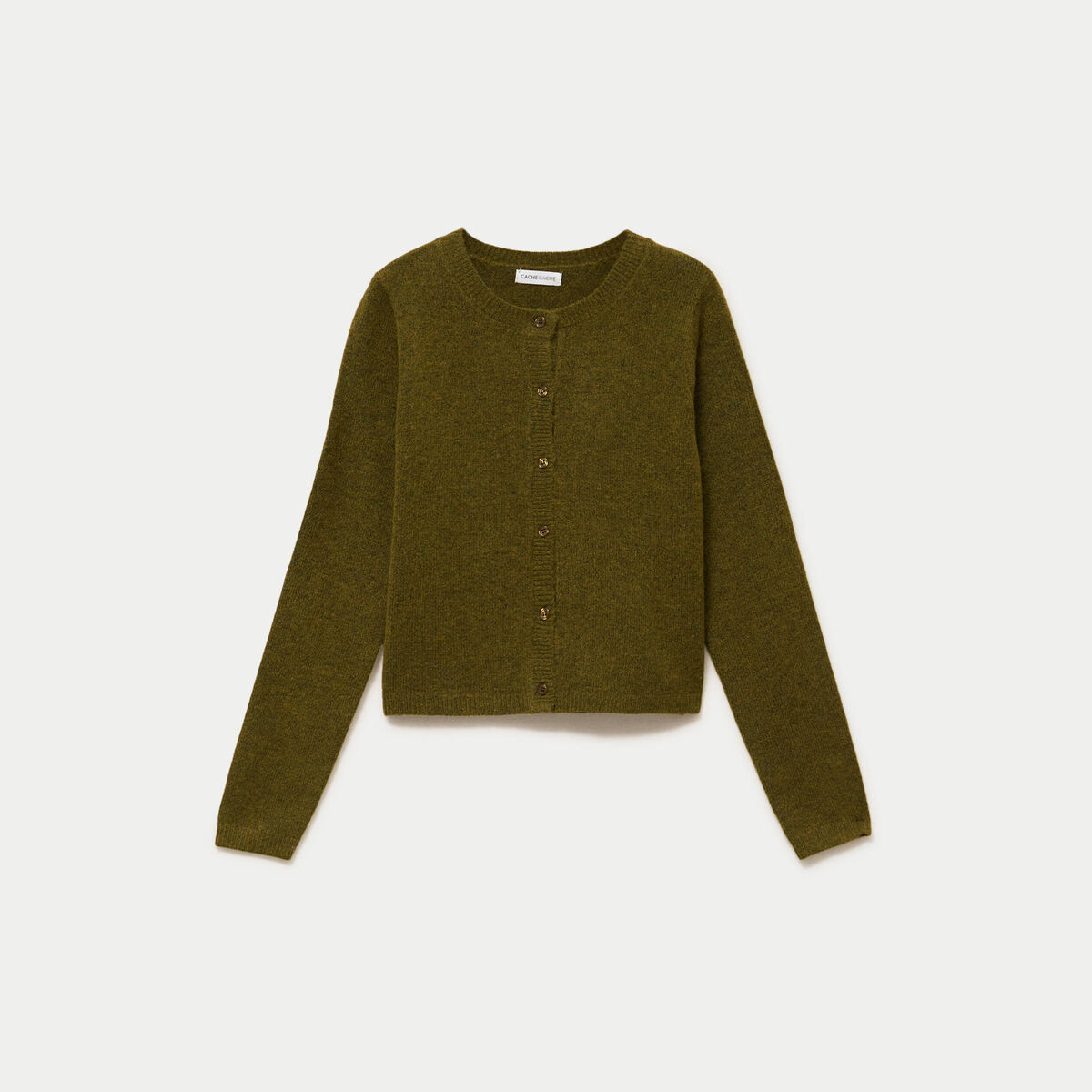 Gilet boutonn&eacute; manches longues vert olive femme