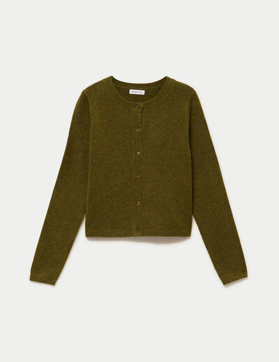 Gilet boutonn&eacute; manches longues vert olive femme