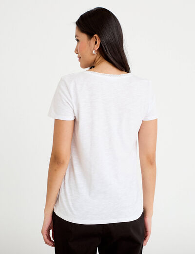T-shirt col v manches courtes blanc femme
