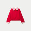 Sweat col chemise manches longues rouge femme