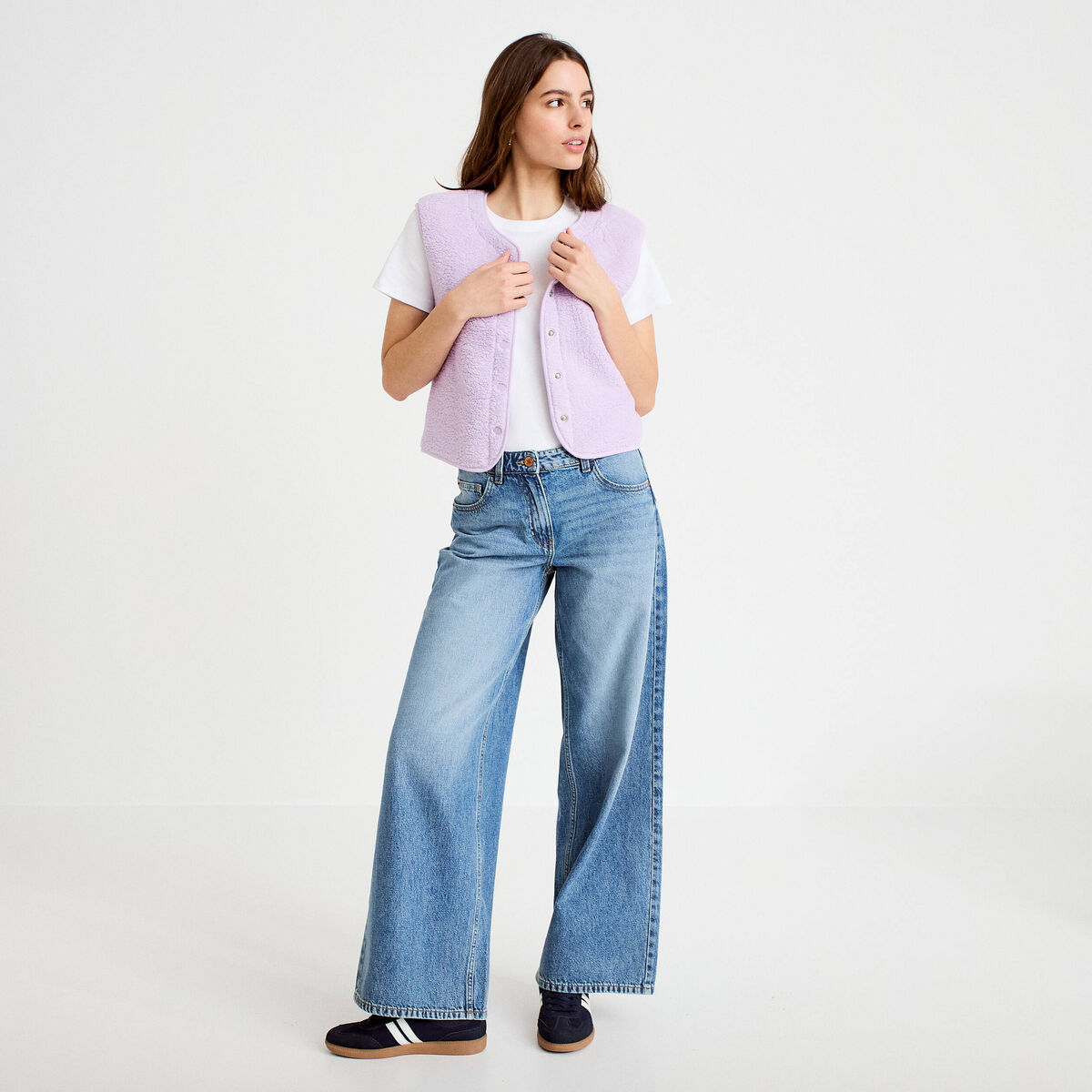 Veste sans manches effet polaire parme femme