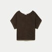 Pull ajour&eacute; col bateau manches courtes marron fonc&eacute; femme