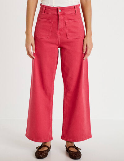 Jean bootcut cropped taille haute rose framboise femme