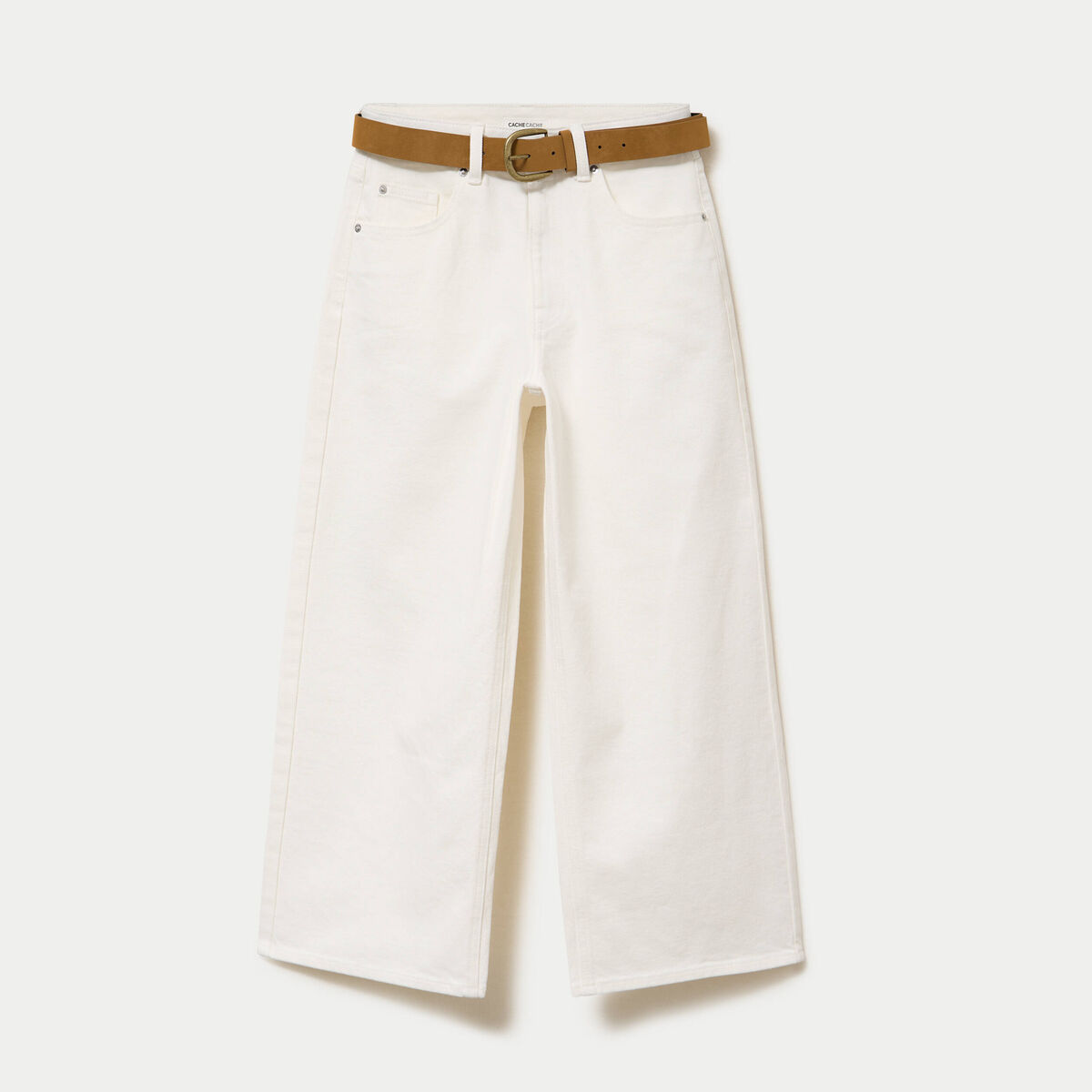 Jean wide leg taille haute ceinture denim blanc femme