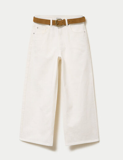 Jean wide leg taille haute ceinture denim blanc femme