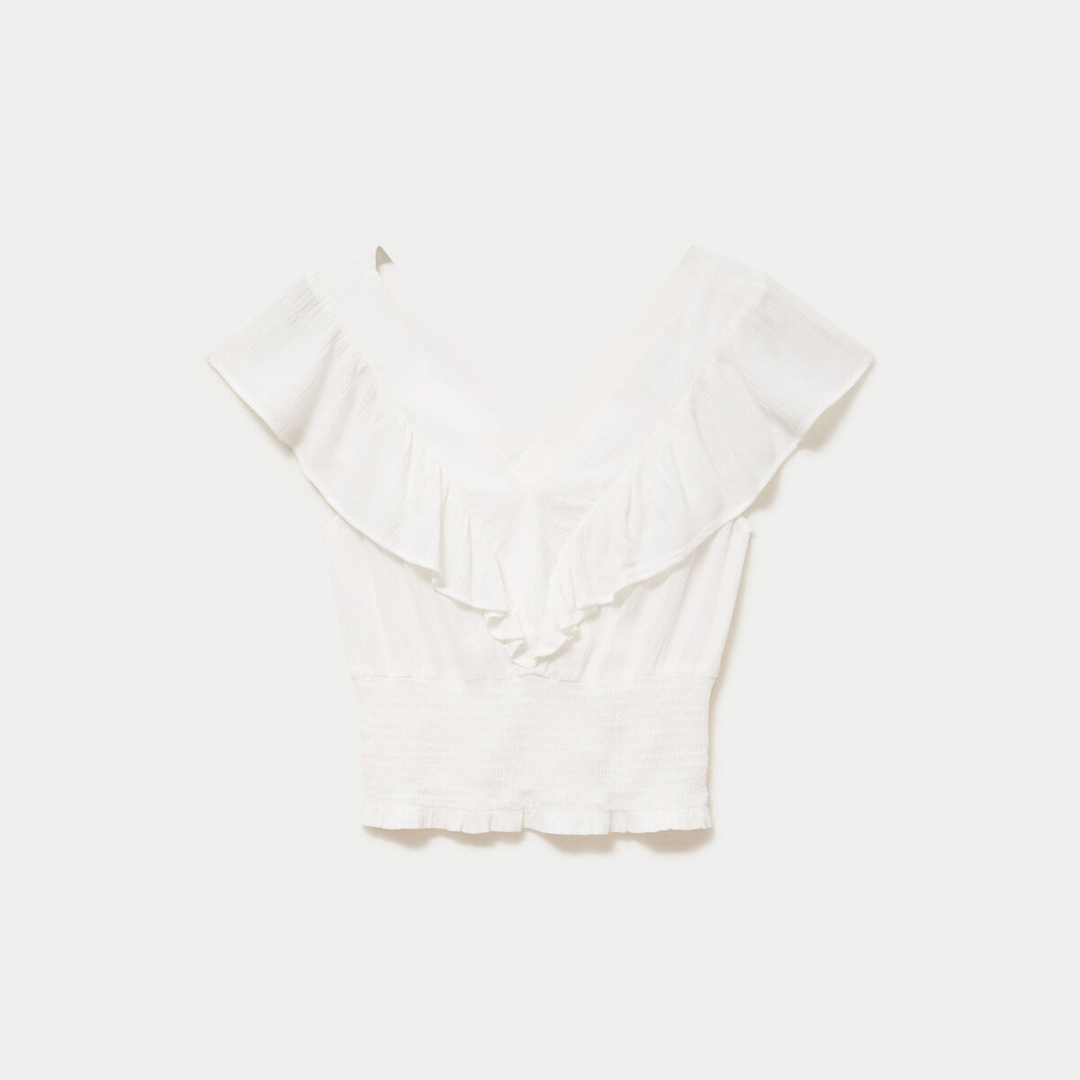 Blouse cintr&eacute;e cropped sans manches ecru femme