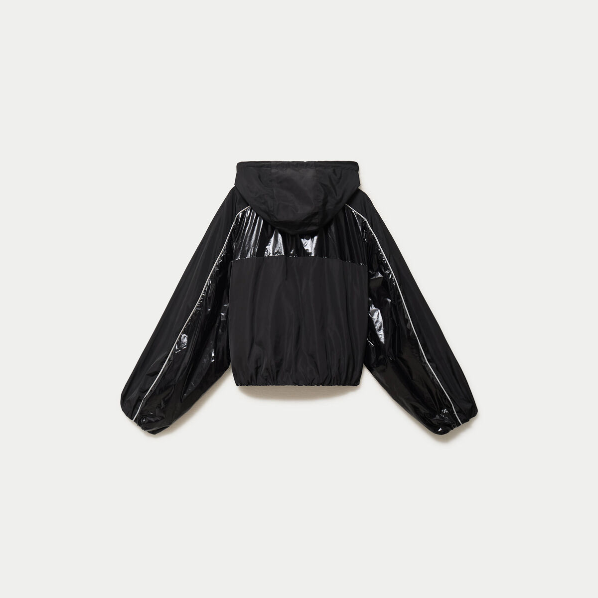 Coupe-vent oversize cropped bi-mati&egrave;re noir femme
