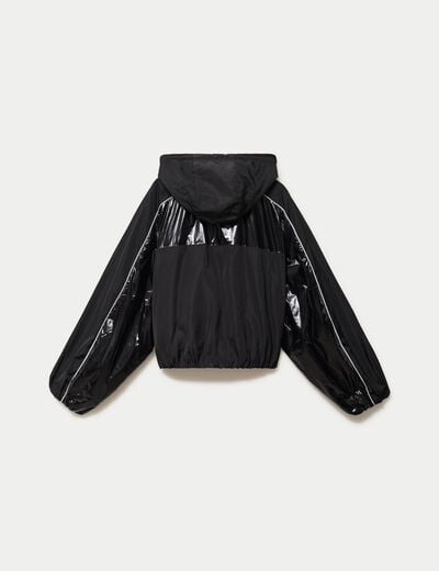 Coupe-vent oversize cropped bi-mati&egrave;re noir femme
