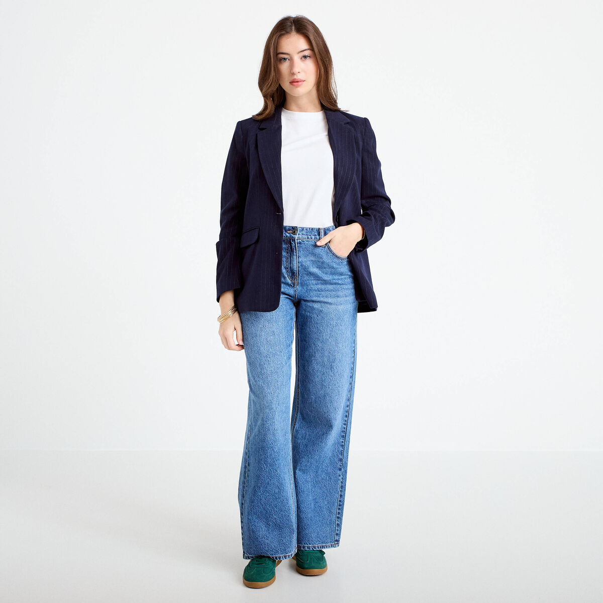 Jean wide leg taille standard denim stone femme