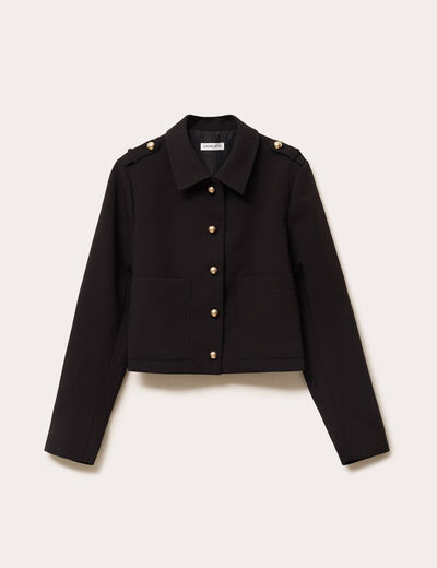 Veste droite courte col classique noir femme