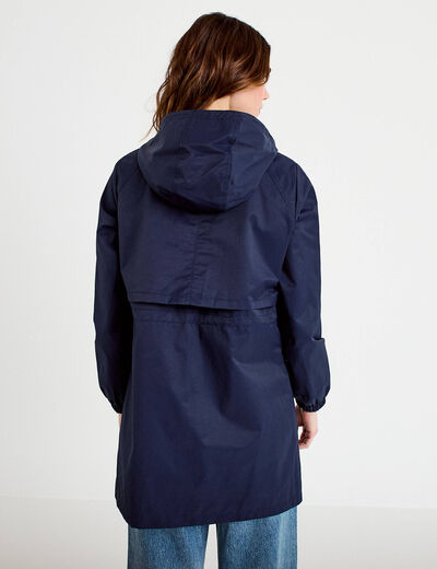 Parka &agrave; capuche taille ajustable bleu marine femme