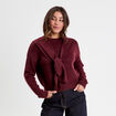 Pull &agrave; capuche manches longues violet fonc&eacute; femme
