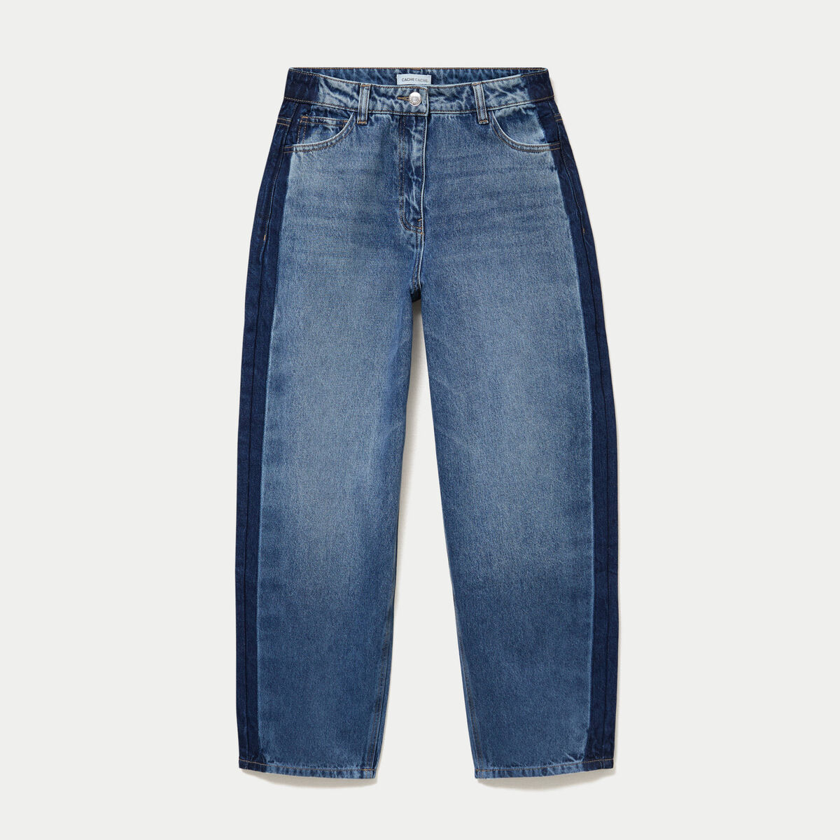 Jean mom cropped denim double stone femme