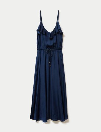 Robe longue &eacute;vas&eacute;e col v bretelles bleu marine femme
