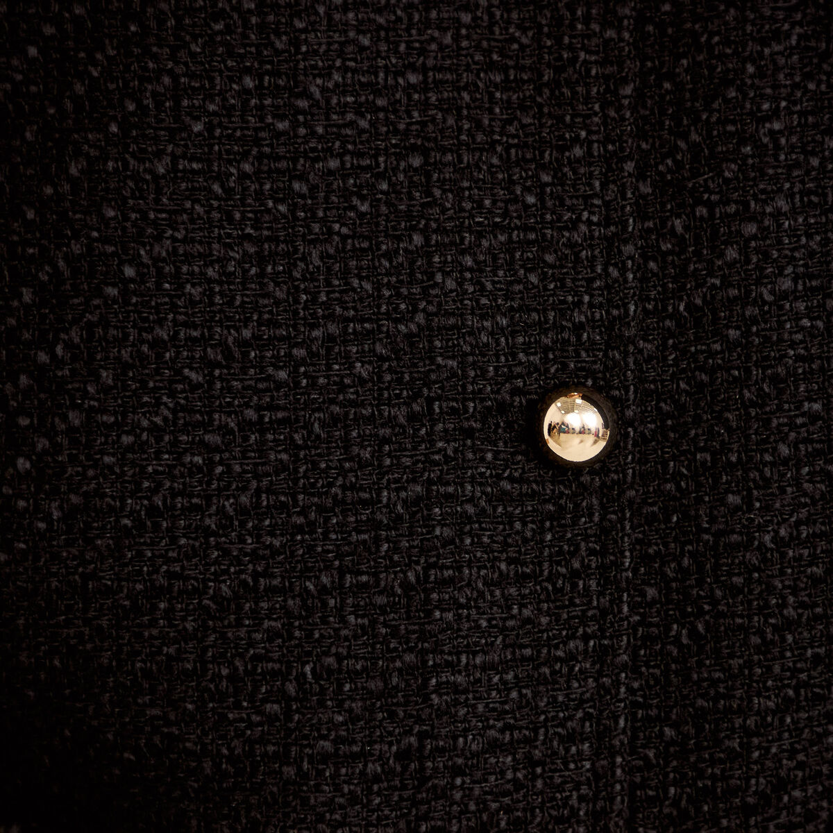 Veste tweed cintr&eacute;e cropped col mao noir femme