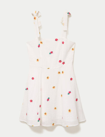 Robe patineuse courte &agrave; fines bretelles blanc femme
