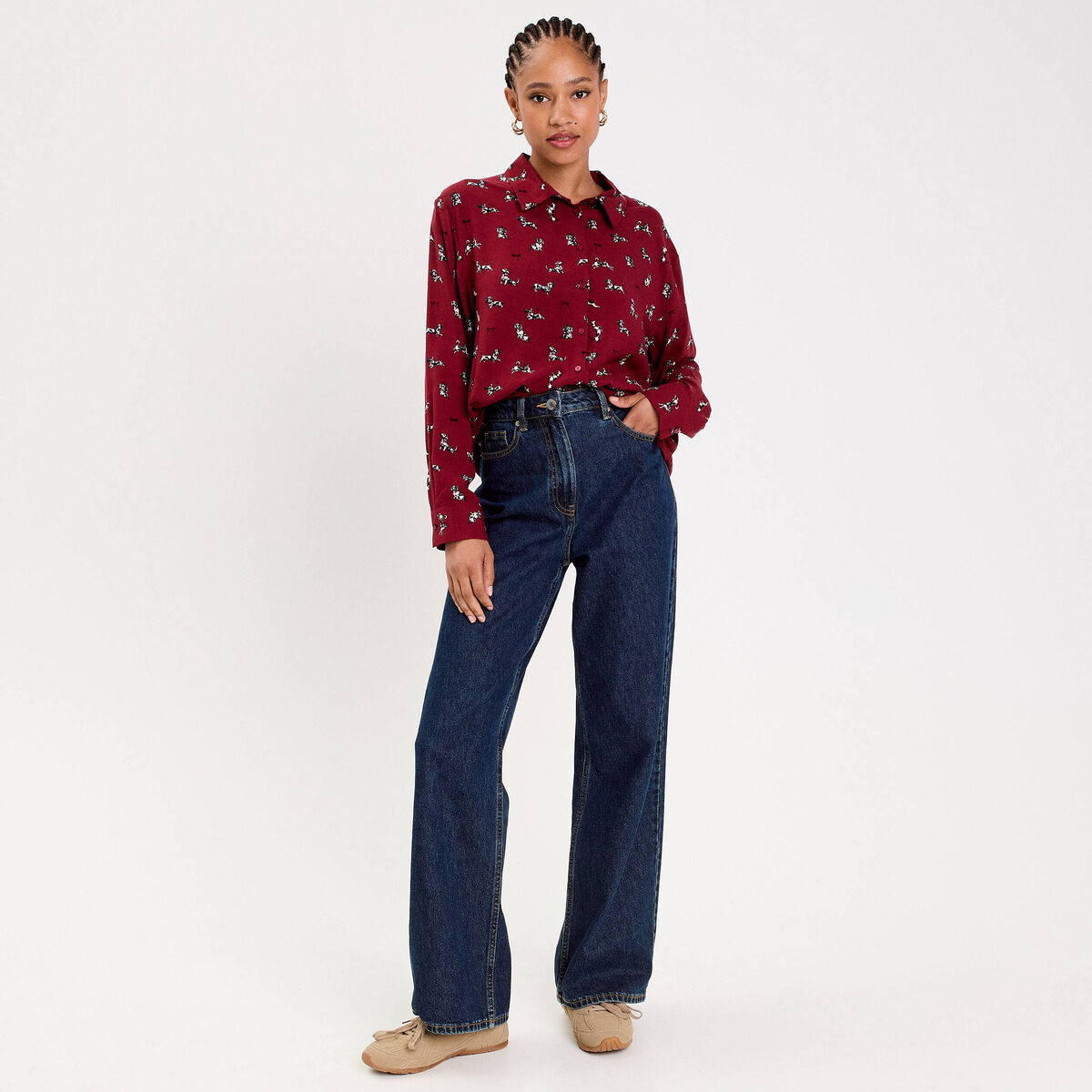 Chemise droite longue bordeaux femme