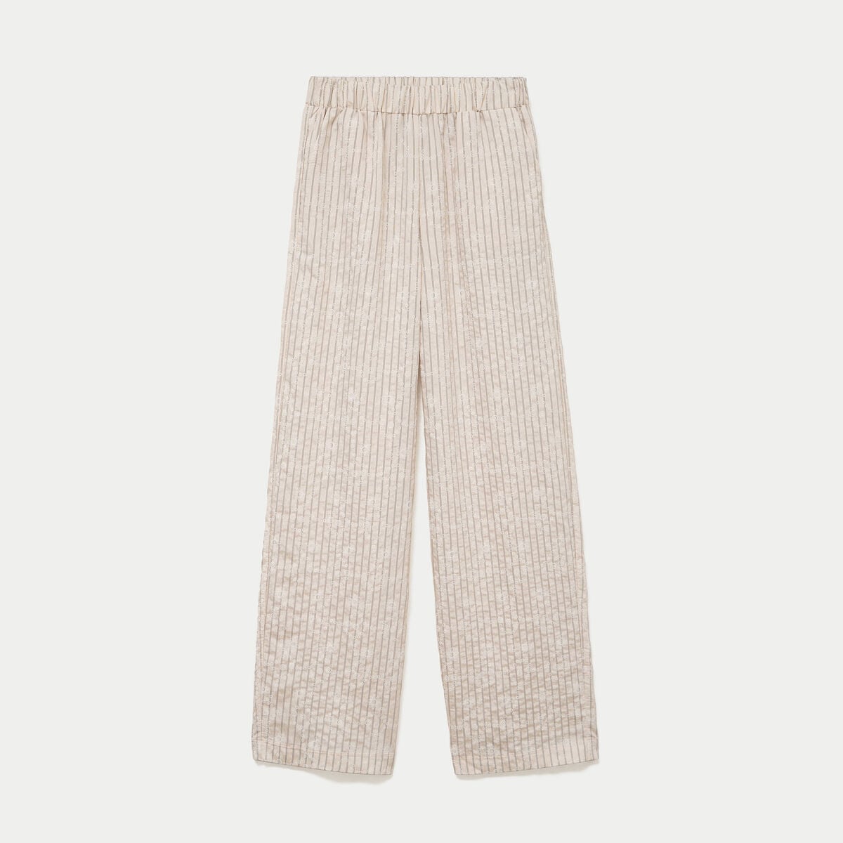 Pantalon large taille haute en velours creme femme