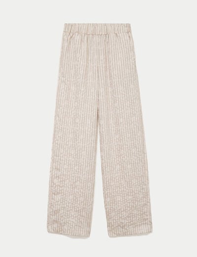 Pantalon large taille haute en velours creme femme