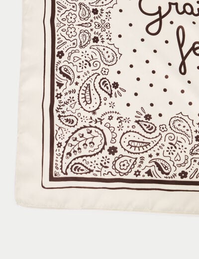 Foulard satin&eacute; soyeux ecru femme