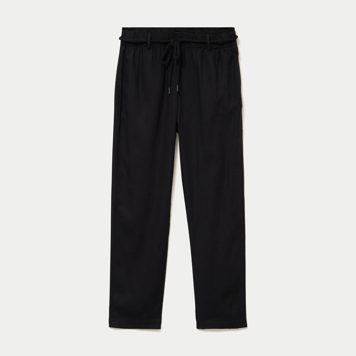 Pantalon droit 7/8&egrave;me taille haute noir femme