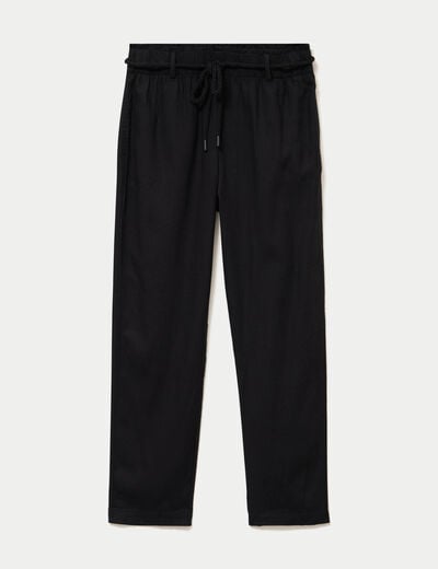 Pantalon droit 7/8&egrave;me taille haute noir femme