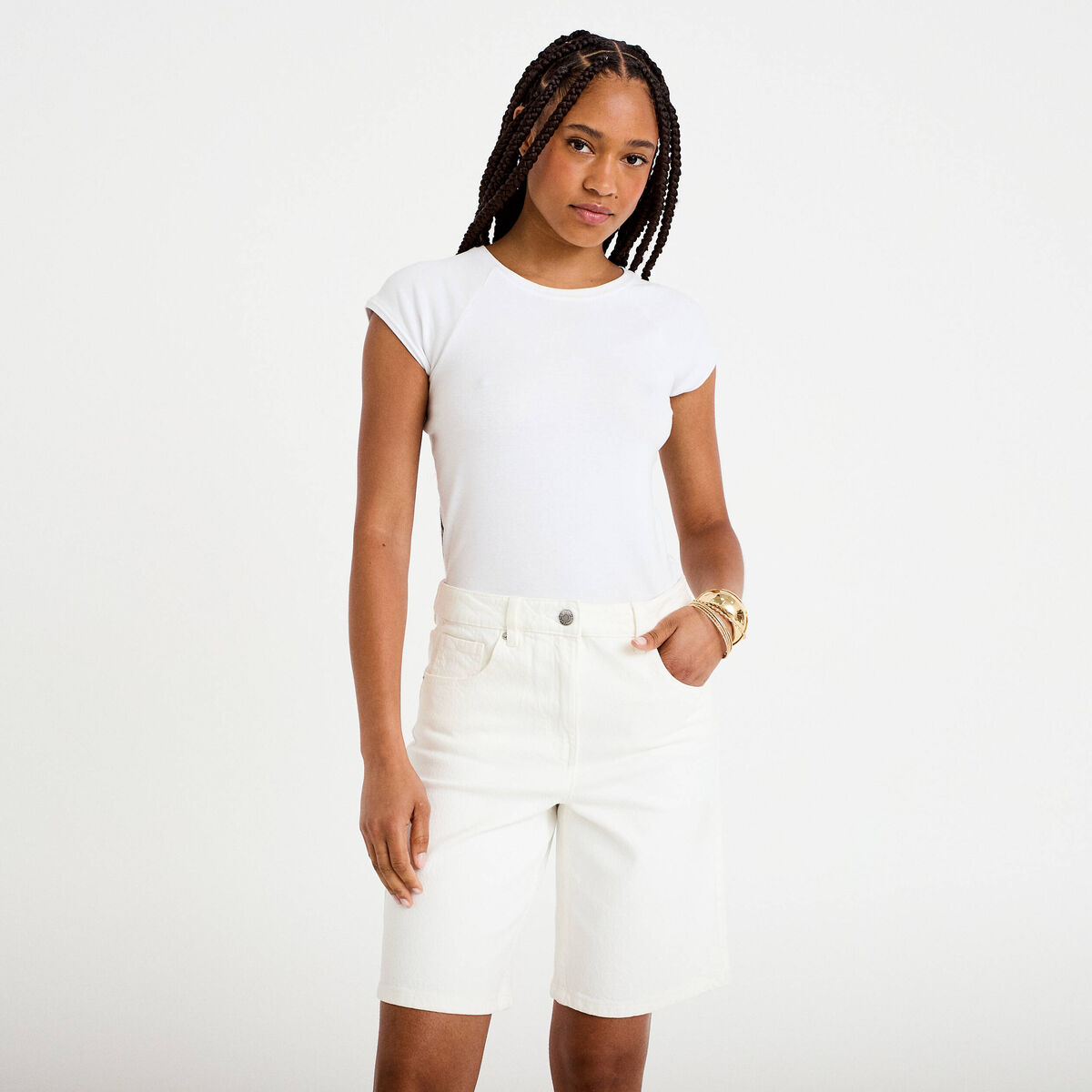 Bermuda en jean denim blanc femme