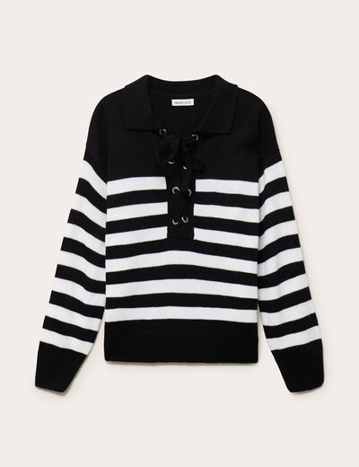 Pull col chemise manches longues noir femme