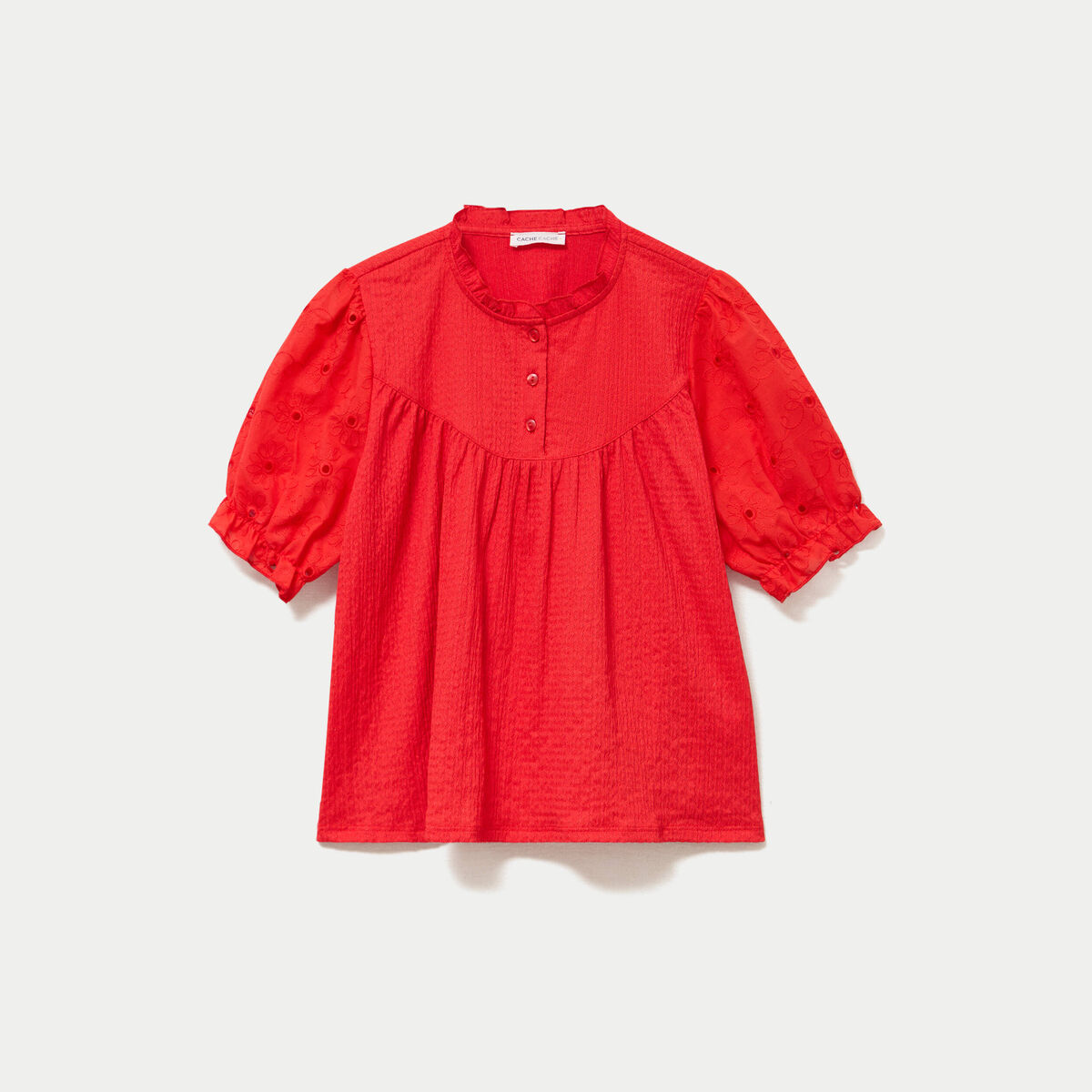 Blouse manches courtes brod&eacute;es rouge femme