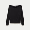 T-shirt col bateau manches longues noir femme