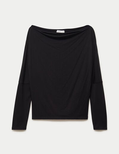 T-shirt col bateau manches longues noir femme