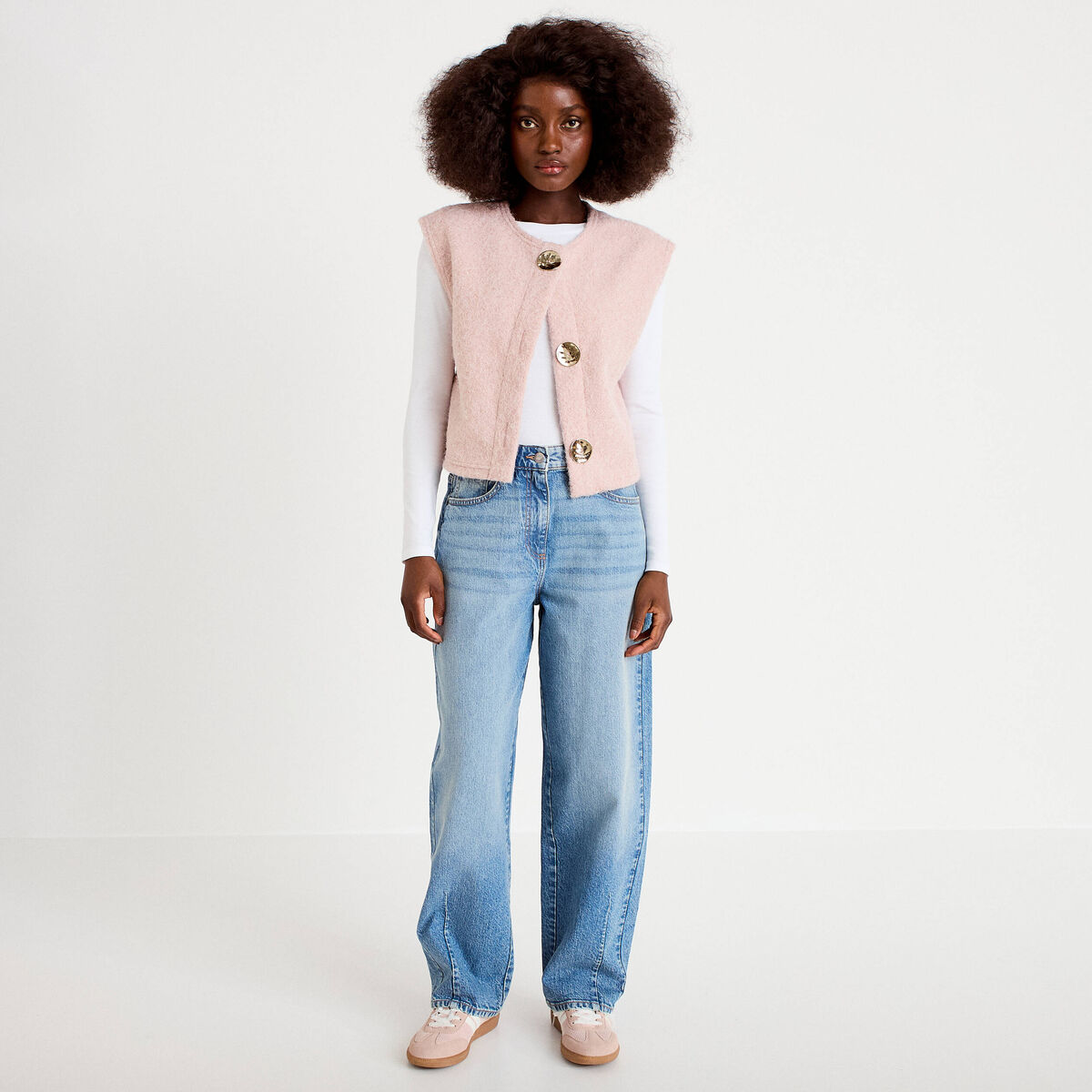 Gilet sans manches effet polaire rose clair femme