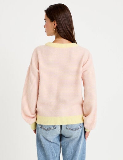Pull ample col rond manches longues rose clair femme