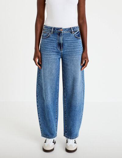 Jean barrel cropped taille standard bleu gris femme