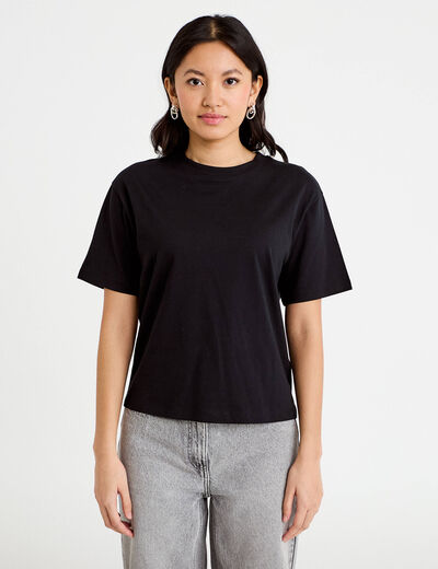 T-shirt col rond manches courtes noir femme
