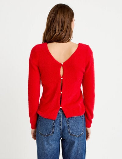 Pull col v manches longues rouge femme
