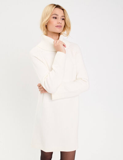 Robe pull col roul&eacute; ecru femme