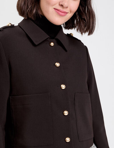 Veste droite courte col classique noir femme